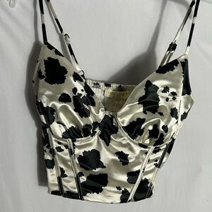 Thirty/ Thirty Black and White Floral Satin Crop Top - size S